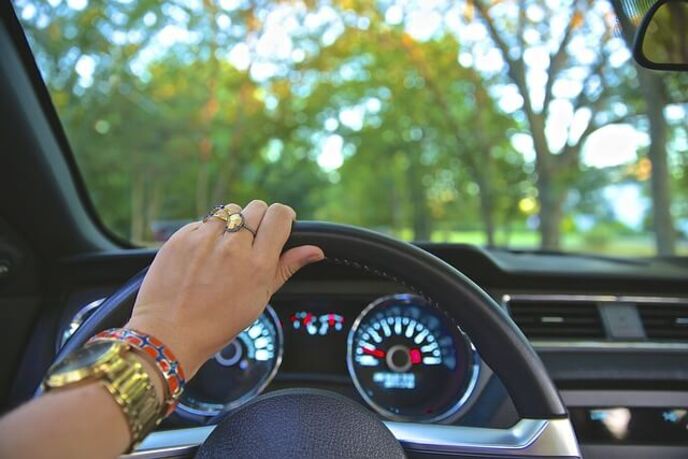 Hand holding a steering wheel